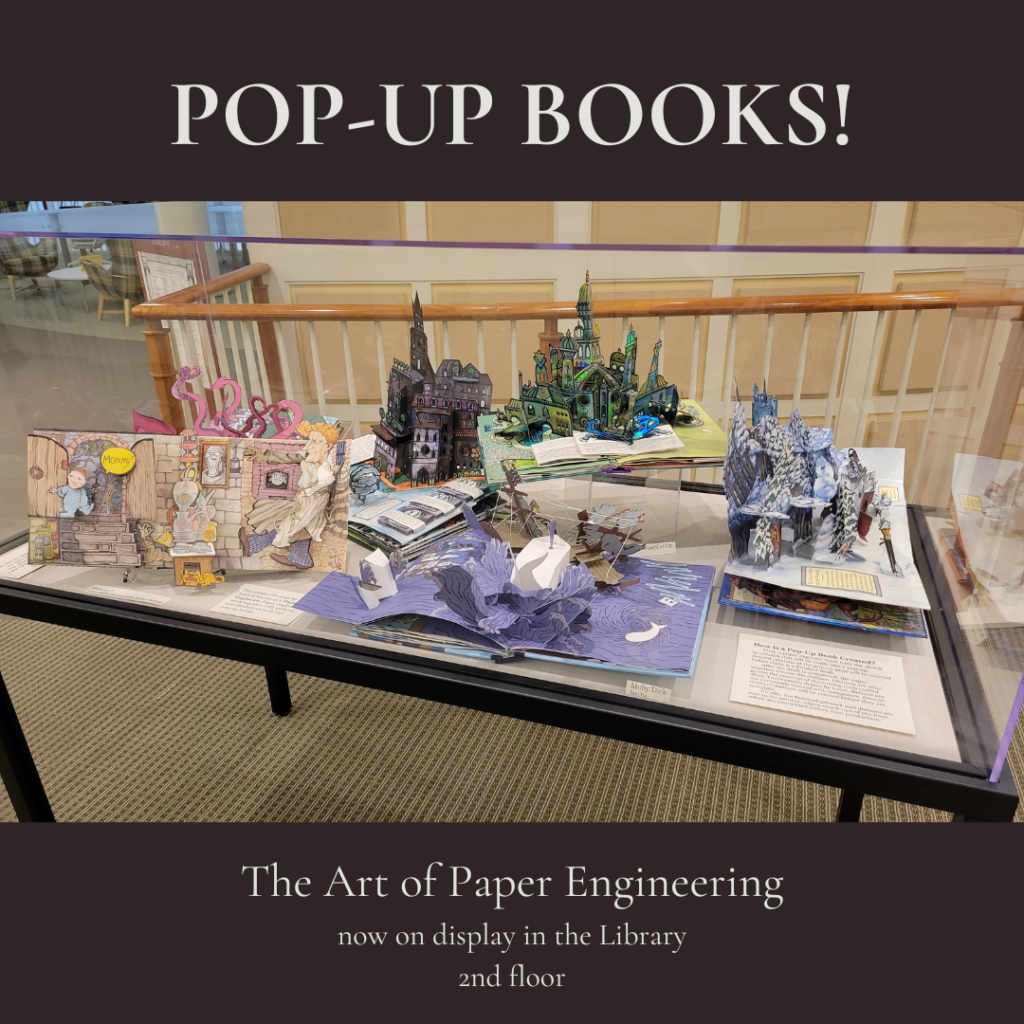 pop-up books in display case